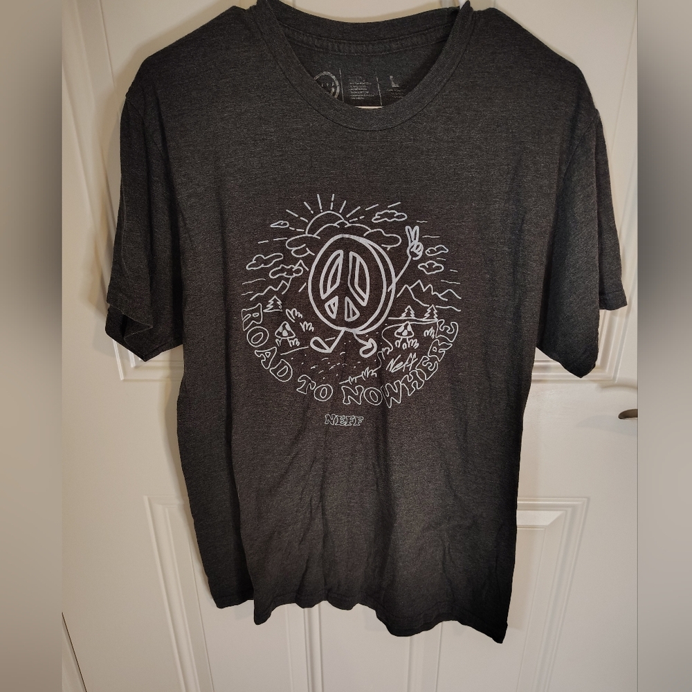 Neff Charcoal Tee with White Peace Graphic Size Large